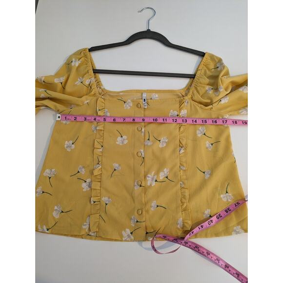 Amuse Society Top Rosalina Floral Ruffle Crop Cottagecore Boho Yellow Size M - Picture 13 of 14